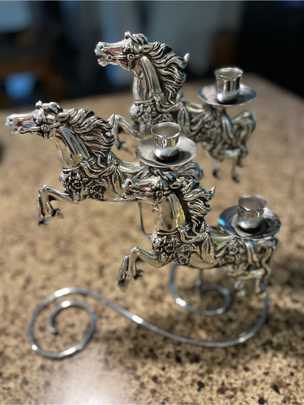 Silver Horse Trio Candelabra - Decorative Candle Holder